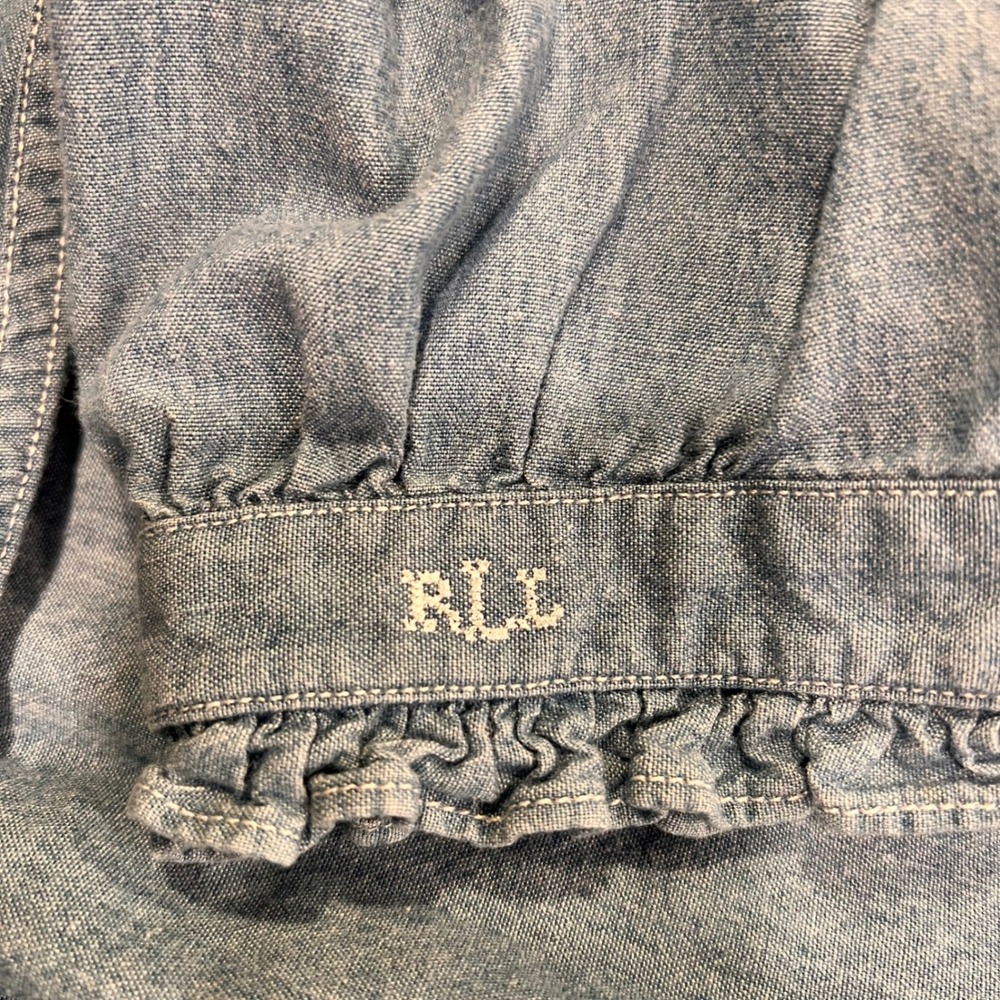 Lauren Ralph Lauren Denim Ruffle Shirt Womens 2X Blue Cotton Long Sleeve Blouse - Picture 9 of 13